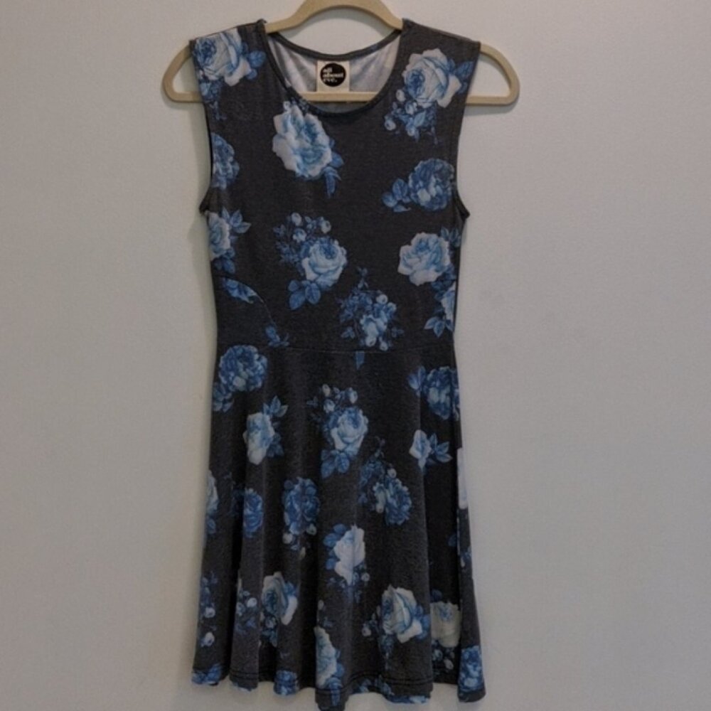 blue and grey floral skater dress